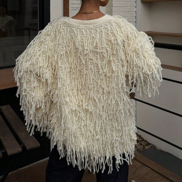 Beige Casual Women's V-Neck Metal Button Cardigan - Picture 2 of 6